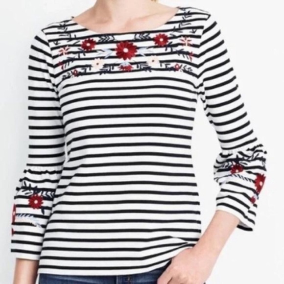 J. CREW Striped Embroidered Flare Top - Picture 2 of 10